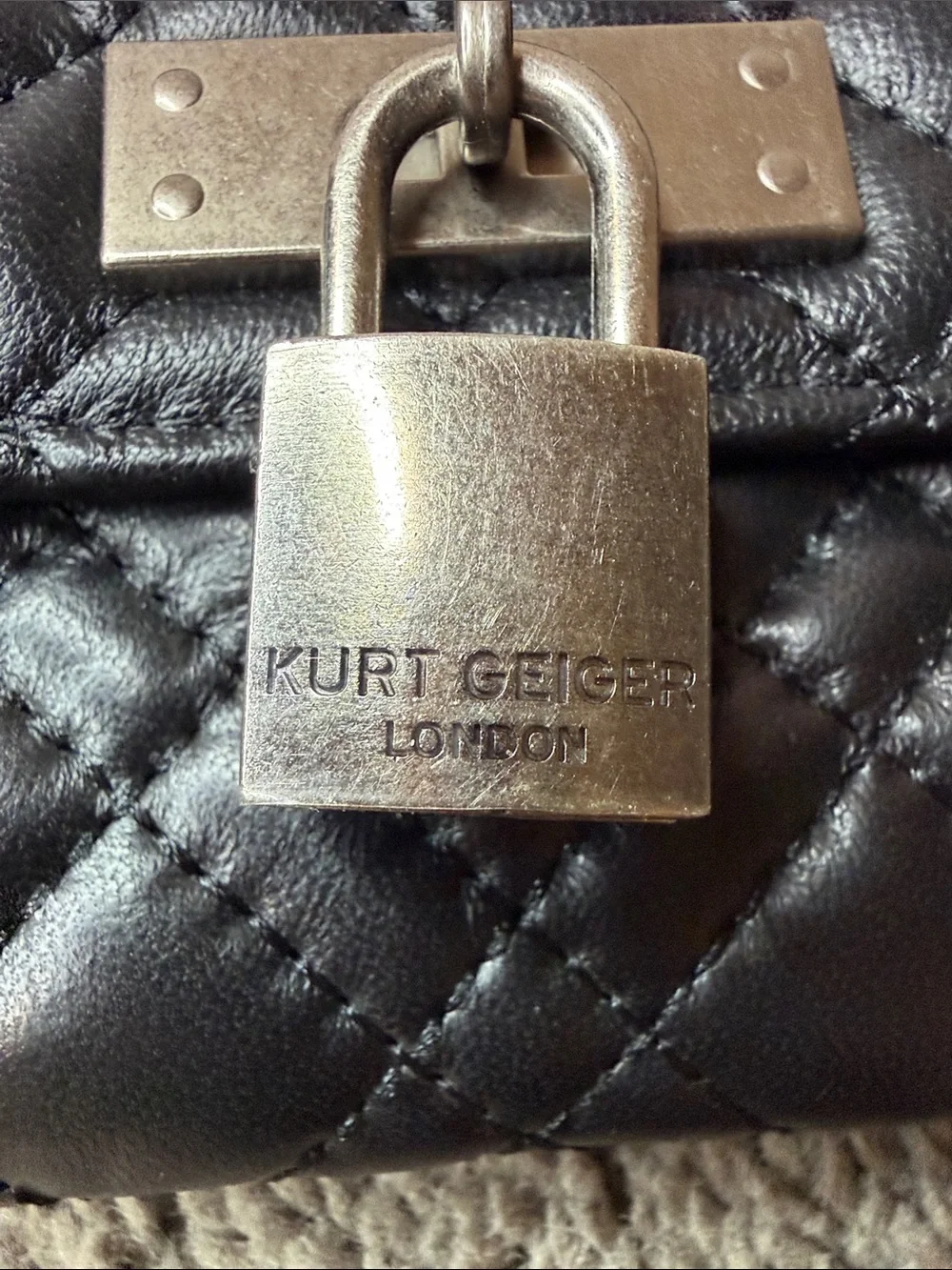 Kurt Geiger Black Quilted Crossbody with Silver Padlock